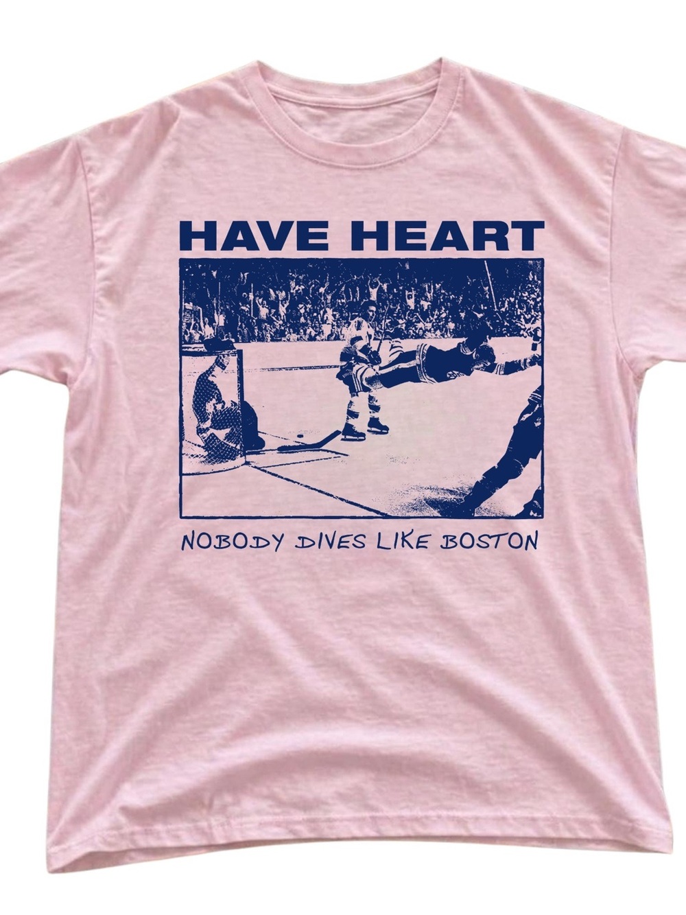 Gildan Pink Tee with Navy Blue Hockey Graphic, "Have Heart" Gift for Her,For Him